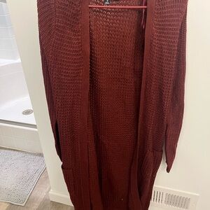 Ambiance Red Ribbed Cardigan Sweater